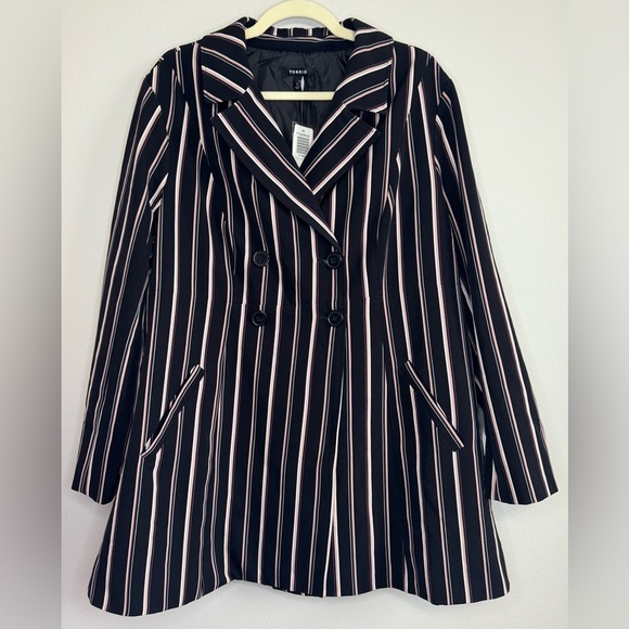 NEW Torrid A Line Double Breasted Striped Jacket Lined Size 2X - Picture 2 of 9